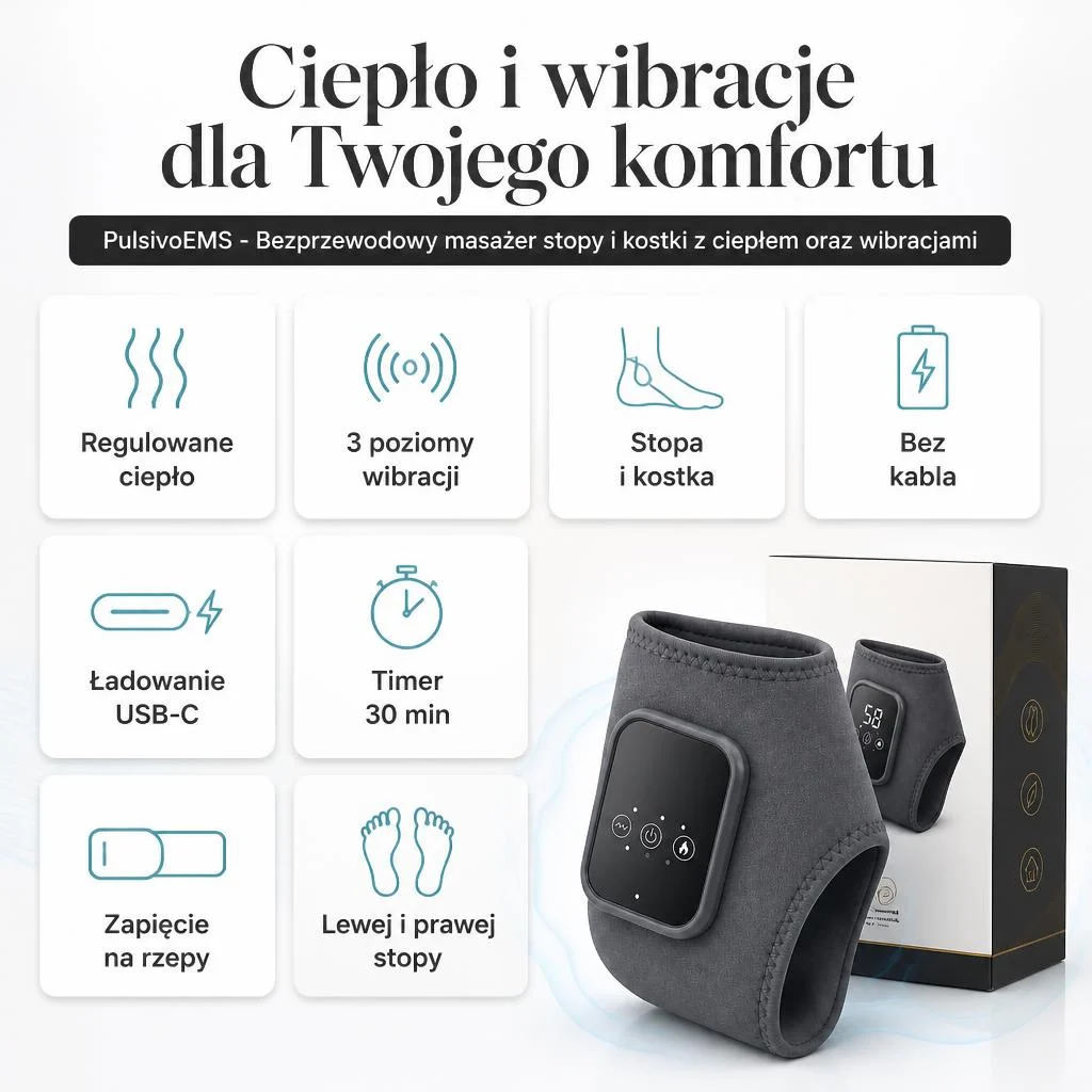 PulsivoEMS - Bezprzewodowy masażer stopy i kostki z ciepłem oraz wibracjami