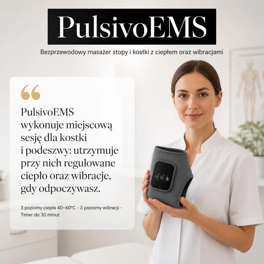 PulsivoEMS - Bezprzewodowy masażer stopy i kostki z ciepłem oraz wibracjami