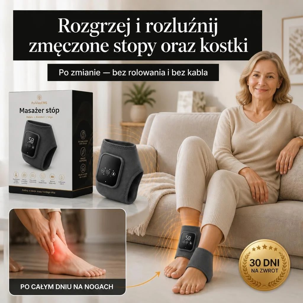 PulsivoEMS - Bezprzewodowy masażer stopy i kostki z ciepłem oraz wibracjami