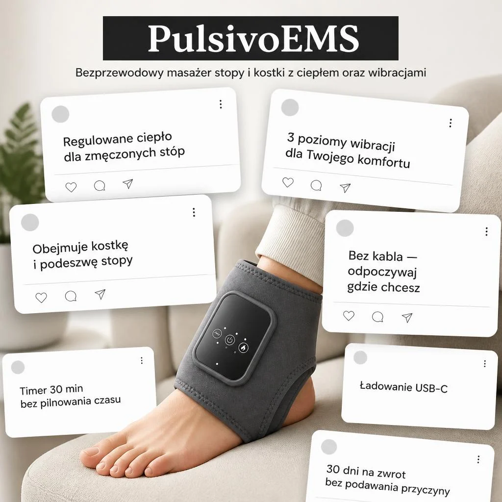 PulsivoEMS - Bezprzewodowy masażer stopy i kostki z ciepłem oraz wibracjami