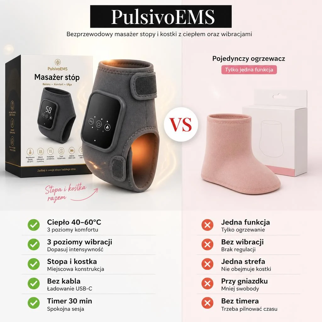 PulsivoEMS - Bezprzewodowy masażer stopy i kostki z ciepłem oraz wibracjami